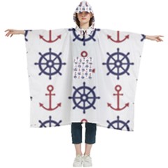 Nautical-seamless-pattern Women s Hooded Rain Ponchos by Simbadda