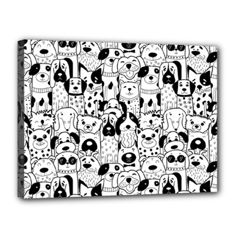 Seamless-pattern-with-black-white-doodle-dogs Canvas 16  X 12  (stretched) by Simbadda
