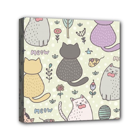 Funny Cartoon Cat Seamless Pattern Mini Canvas 6  X 6  (stretched) by Simbadda
