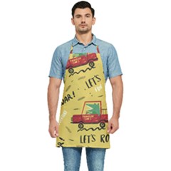 Childish-seamless-pattern-with-dino-driver Kitchen Apron by Simbadda