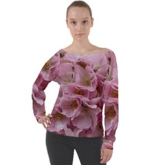Cherry-blossoms Off Shoulder Long Sleeve Velour Top by Excel