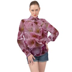 Cherry-blossoms High Neck Long Sleeve Chiffon Top by Excel