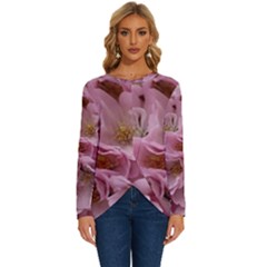 Cherry-blossoms Long Sleeve Crew Neck Pullover Top by Excel