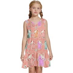 Cute-kawaii-kittens-seamless-pattern Kids  Sleeveless Tiered Mini Dress by Simbadda
