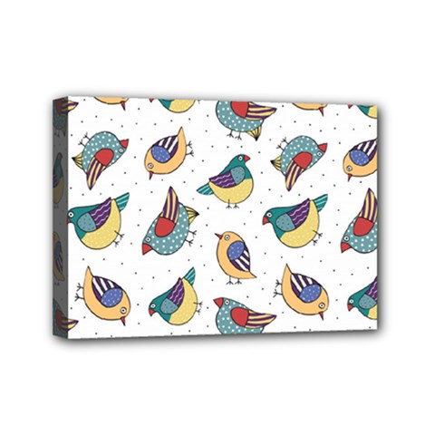 Seamless-pattern-with-hand-drawn-bird-black Mini Canvas 7  X 5  (stretched) by Simbadda