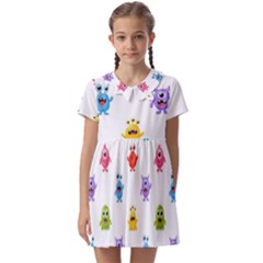 Seamless-pattern-cute-funny-monster-cartoon-isolated-white-background Kids  Asymmetric Collar Dress by Simbadda