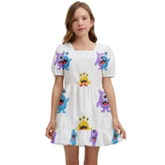 Seamless-pattern-cute-funny-monster-cartoon-isolated-white-background Kids  Short Sleeve Dolly Dress by Simbadda
