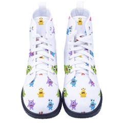 Seamless-pattern-cute-funny-monster-cartoon-isolated-white-background Women s High-top Canvas Sneakers by Simbadda