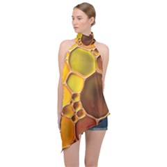 Abstract Oil Painting Halter Asymmetric Satin Top by Excel