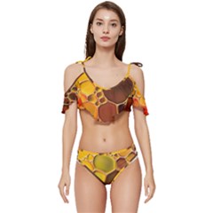 Abstract Oil Painting Ruffle Edge Tie Up Bikini Set	 by Excel