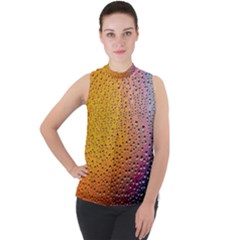 Rain Drop Abstract Design Mock Neck Chiffon Sleeveless Top by Excel