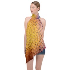 Rain Drop Abstract Design Halter Asymmetric Satin Top by Excel