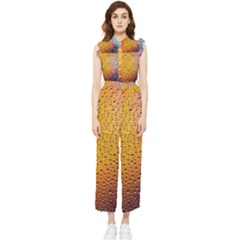 Rain Drop Abstract Design Women s Frill Top Chiffon Jumpsuit by Excel