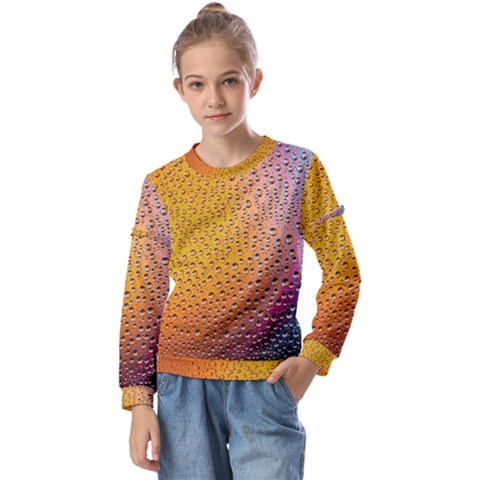 Rain Drop Abstract Design Kids  Long Sleeve Tee With Frill  by Excel