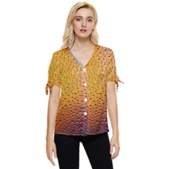 Rain Drop Abstract Design Bow Sleeve Button Up Top by Excel
