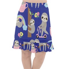 Hand-drawn-cute-sloth-pattern-background Fishtail Chiffon Skirt by Simbadda
