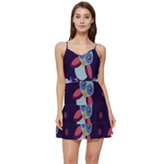 Owl-pattern-background Short Frill Dress by Simbadda