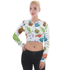 Dangerous-streptococcus-lactobacillus-staphylococcus-others-microbes-cartoon-style-vector-seamless-p Long Sleeve Cropped Velvet Jacket by Simbadda