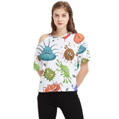 Dangerous-streptococcus-lactobacillus-staphylococcus-others-microbes-cartoon-style-vector-seamless-p One Shoulder Cut Out Tee by Simbadda