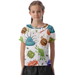Dangerous-streptococcus-lactobacillus-staphylococcus-others-microbes-cartoon-style-vector-seamless-p Kids  Frill Chiffon Blouse by Simbadda
