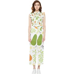 Seamless-tropical-pattern-with-papaya Women s Frill Top Chiffon Jumpsuit by Simbadda