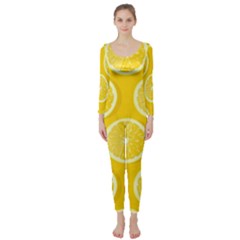 Lemon-fruits-slice-seamless-pattern Long Sleeve Catsuit by Simbadda