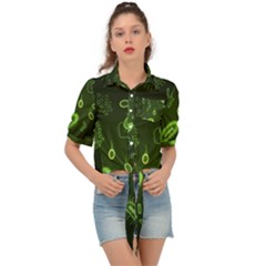 Bacteria-virus-seamless-pattern-inversion Tie Front Shirt  by Simbadda
