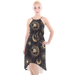 Asian-seamless-pattern-with-clouds-moon-sun-stars-vector-collection-oriental-chinese-japanese-korean High-low Halter Chiffon Dress  by Simbadda