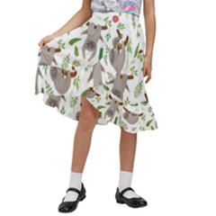 Seamless-pattern-with-cute-sloths Kids  Ruffle Flared Wrap Midi Skirt by Simbadda
