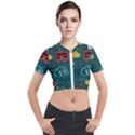 Seamless-pattern-hand-drawn-with-vehicles-buildings-road Short Sleeve Cropped Jacket View1