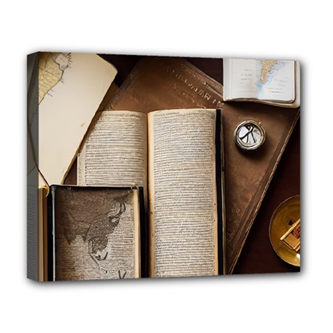 Generated Desk Book Inkwell Pen Deluxe Canvas 20  X 16  (stretched) by Grandong
