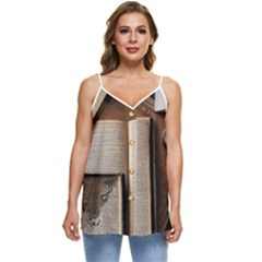 Generated Desk Book Inkwell Pen Casual Spaghetti Strap Chiffon Top by Grandong