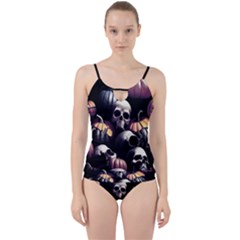 Halloween Party Skulls, Demonic Pumpkins Pattern Cut Out Top Tankini Set by Casemiro