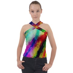 Colorful Abstract Paint Splats Background Cross Neck Velour Top by Proyonanggan