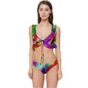 Colorful Abstract Paint Splats Background Low Cut Ruffle Edge Bikini Set View1