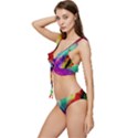Colorful Abstract Paint Splats Background Low Cut Ruffle Edge Bikini Set View2
