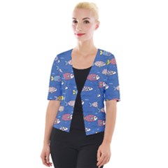 Sea Fish Blue Submarine Animal Cropped Button Cardigan by Proyonanggan
