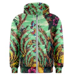 Monkey Tiger Bird Parrot Forest Jungle Style Men s Zipper Hoodie by Grandong