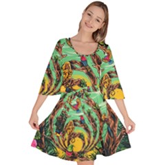 Monkey Tiger Bird Parrot Forest Jungle Style Velour Kimono Dress by Grandong