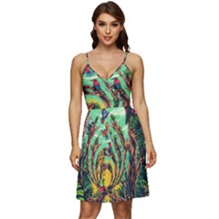 Monkey Tiger Bird Parrot Forest Jungle Style V-neck Pocket Summer Dress  by Grandong