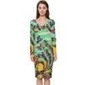 Monkey Tiger Bird Parrot Forest Jungle Style Long Sleeve V-Neck Bodycon Dress  View1