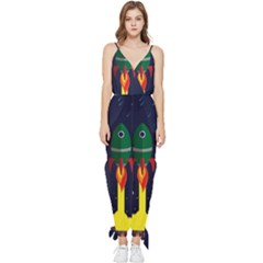 Rocket Halftone Astrology Astronaut Sleeveless Tie Ankle Chiffon Jumpsuit by Bangk1t