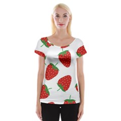 Seamless Pattern Fresh Strawberry Cap Sleeve Top by Bangk1t