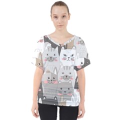 Cute Cats Seamless Pattern V-neck Dolman Drape Top by Bangk1t