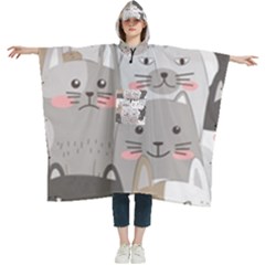 Cute Cats Seamless Pattern Women s Hooded Rain Ponchos by Bangk1t