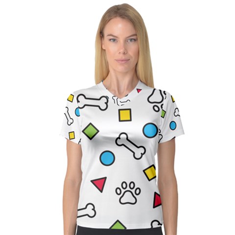 Dog Paw Seamless Pattern Footprint Bone V-neck Sport Mesh Tee by Bangk1t