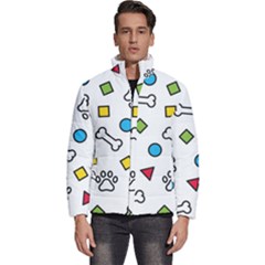 Dog Paw Seamless Pattern Footprint Bone Men s Puffer Bubble Jacket Coat by Bangk1t
