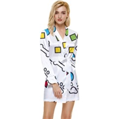 Dog Paw Seamless Pattern Footprint Bone Long Sleeve Satin Robe by Bangk1t