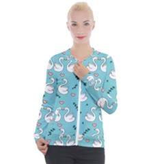Elegant Swan Pattern Design Casual Zip Up Jacket by Bangk1t
