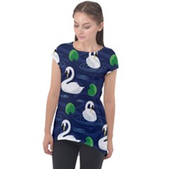 Swan Pattern Elegant Design Cap Sleeve High Low Top by Bangk1t